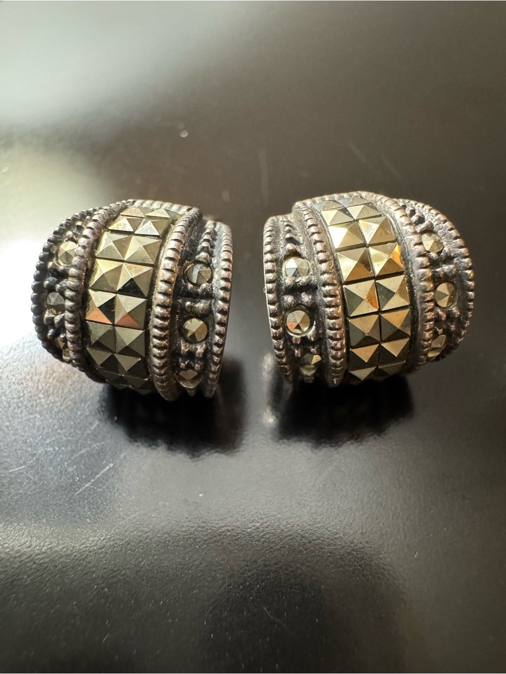 Judith Jack Sterling Marcasite Half Hoop Earrings